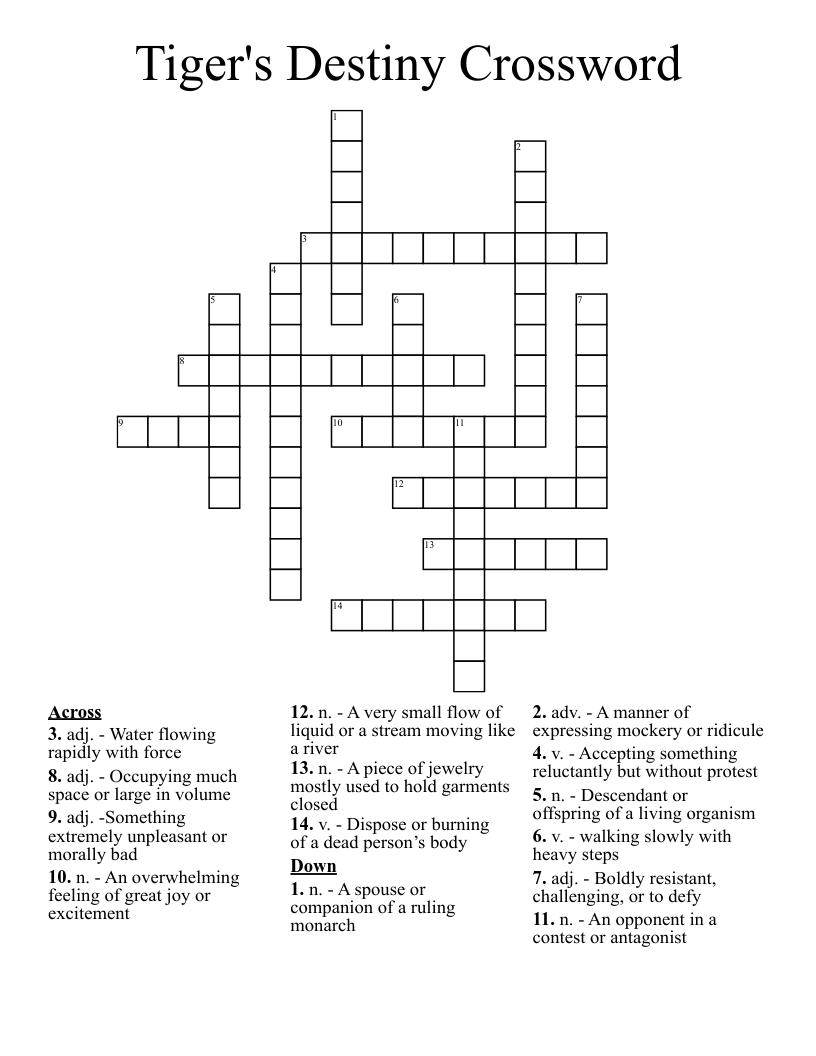 Tiger's Destiny Crossword