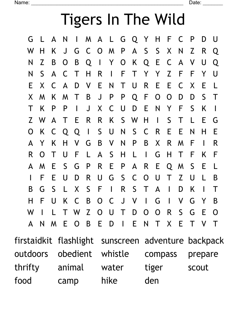 Tigers In The Wild Word Search