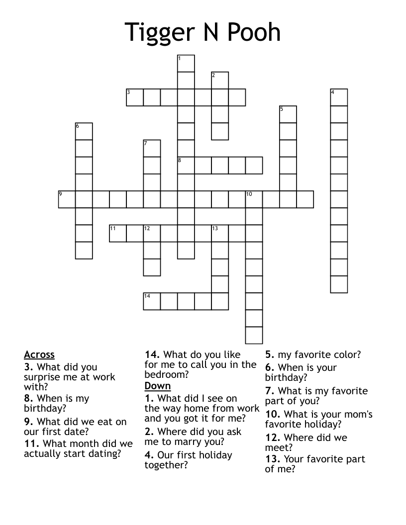 Tigger N Pooh  Crossword