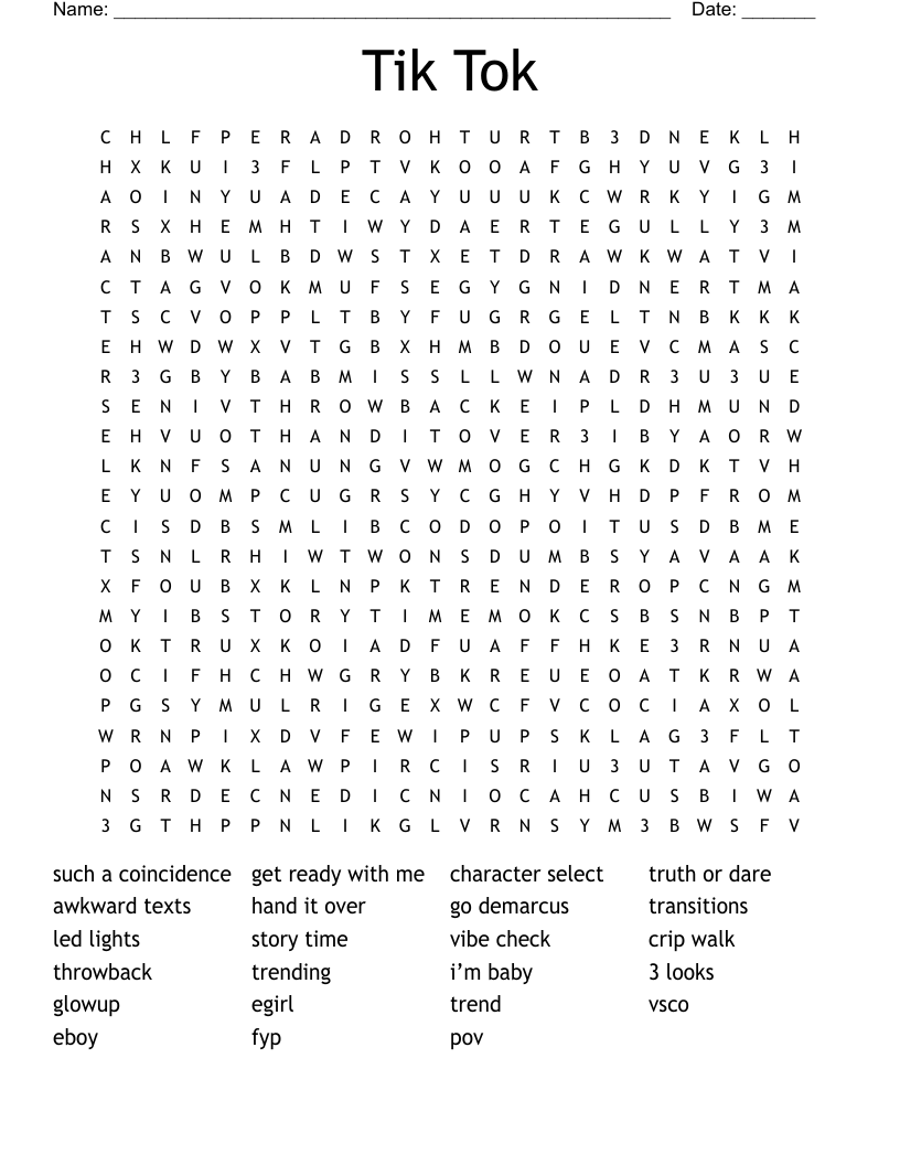Tik Tok Word Search
