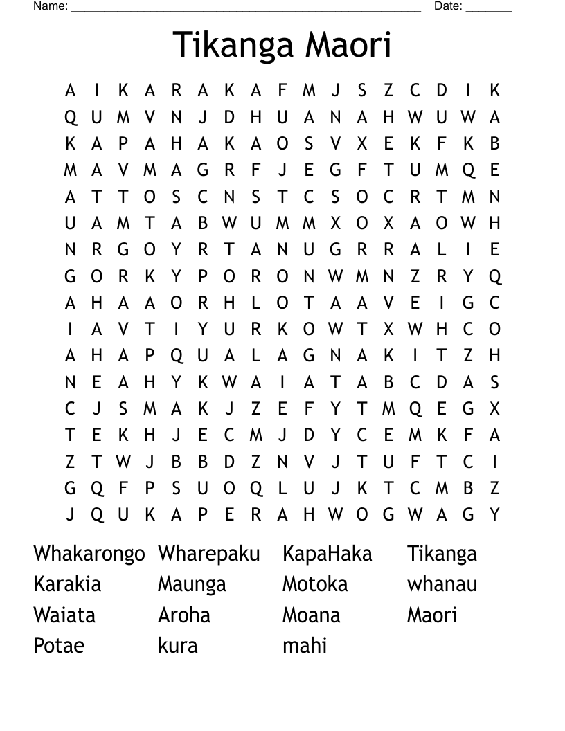 Tikanga Maori Word Search