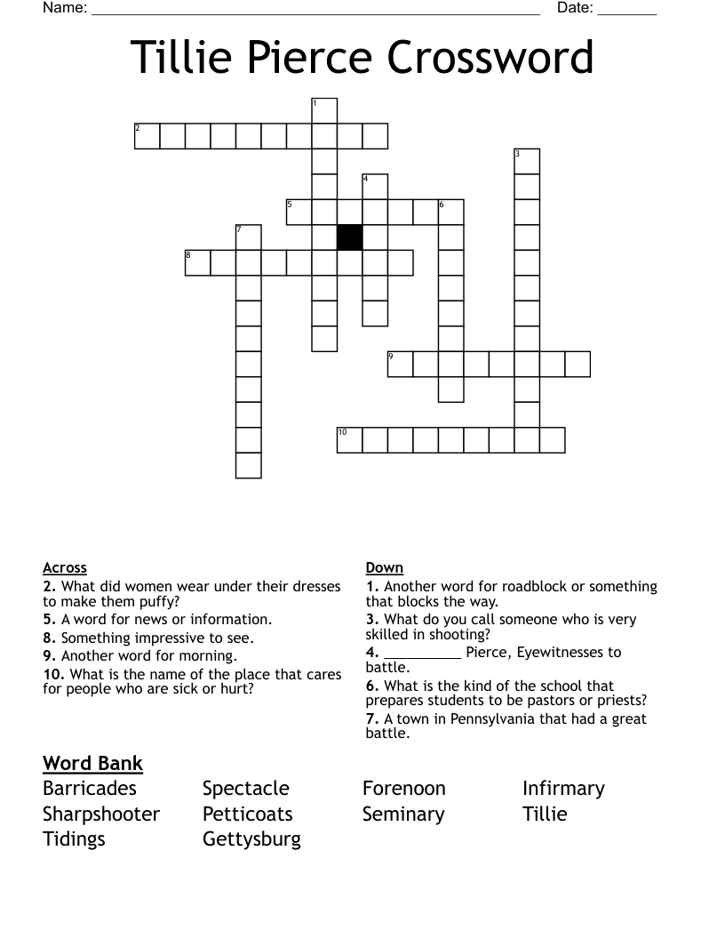 Tillie Pierce Crossword