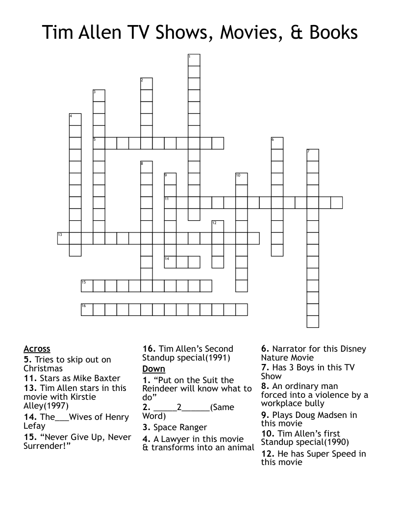 Tim Allen TV Shows, Movies, & Books Crossword