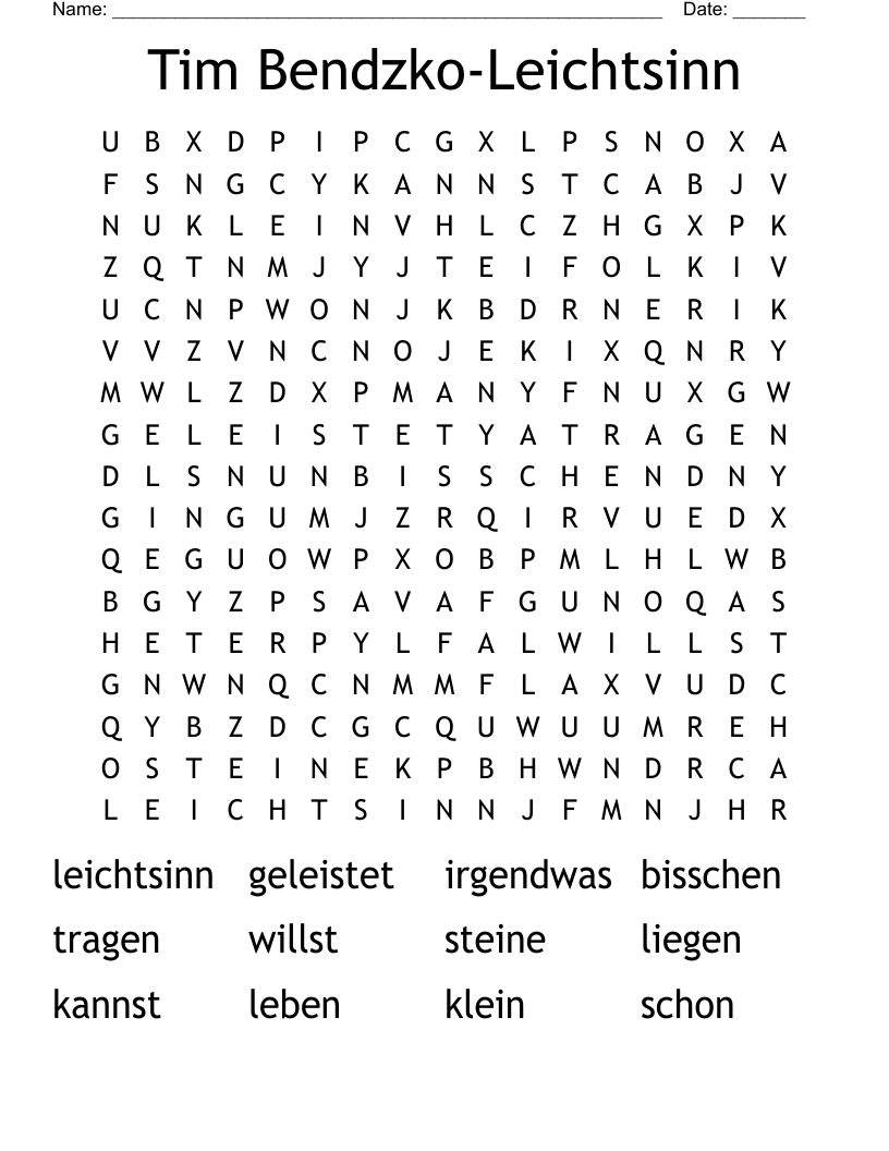 Tim Bendzko-Leichtsinn Word Search