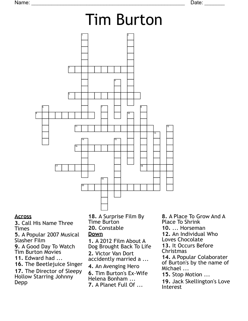 Tim Burton Crossword