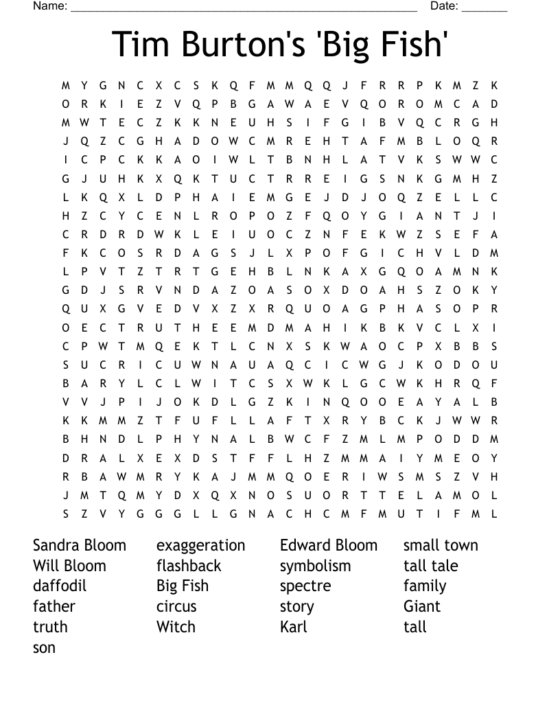 Tim Burton's 'Big Fish' Word Search