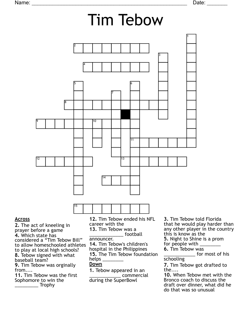 Tim Tebow Crossword