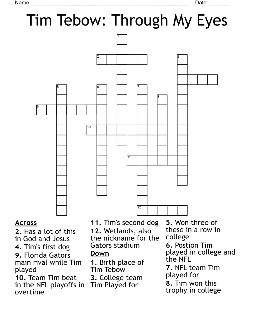 Tim Tebow: Through My Eyes Crossword