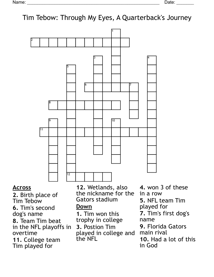 Tim Tebow: Through My Eyes, A Quarterback's Journey Crossword
