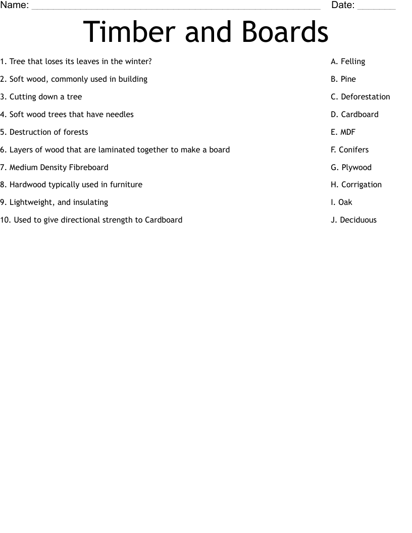Timber and Boards Worksheet