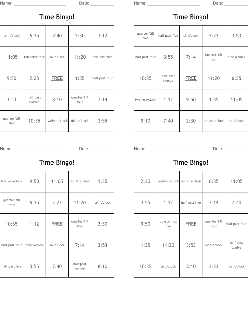 Time Bingo!