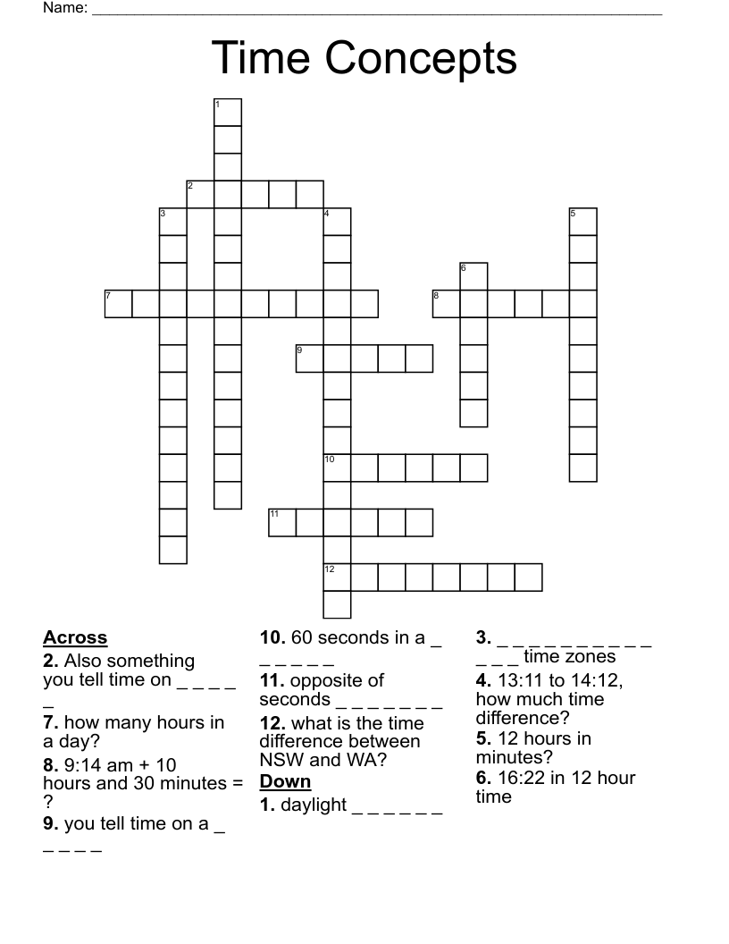 Time Concepts Crossword