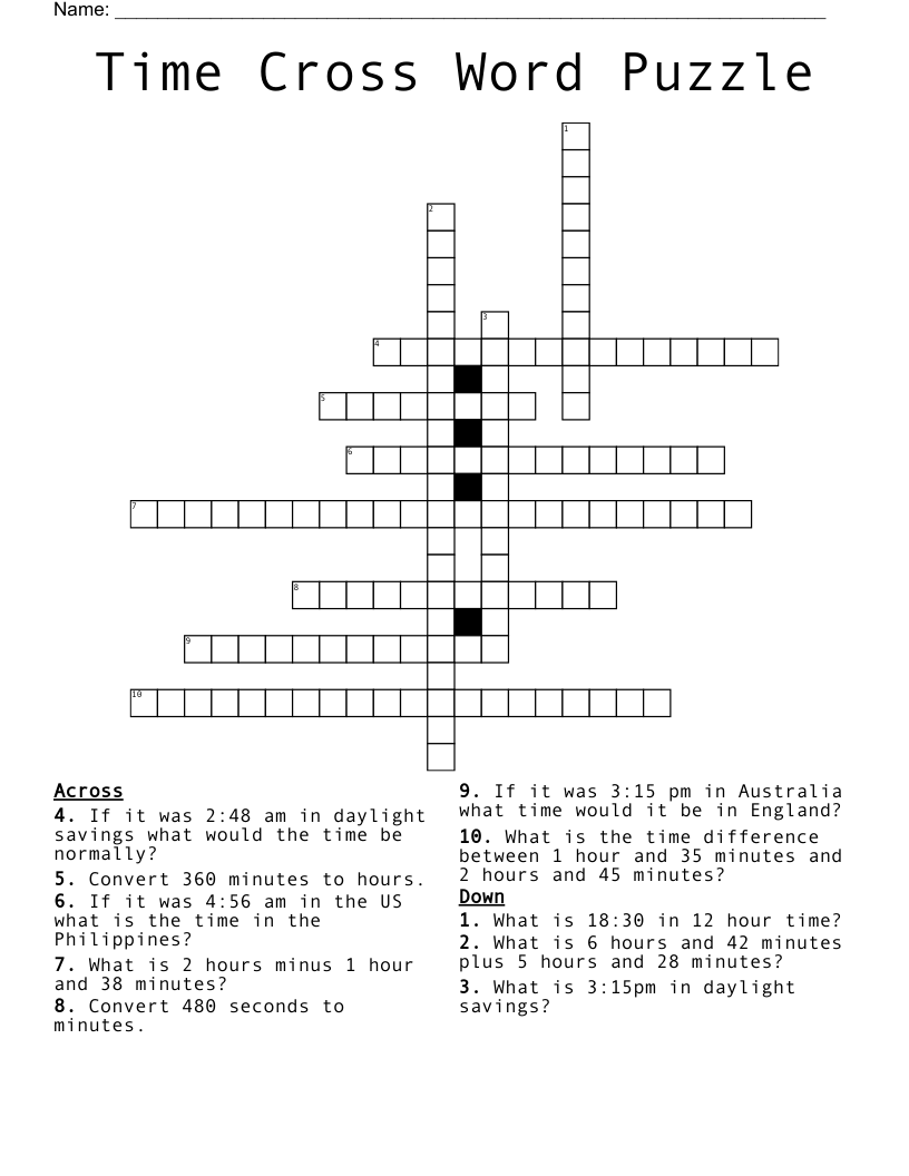 Time Cross Word Puzzle