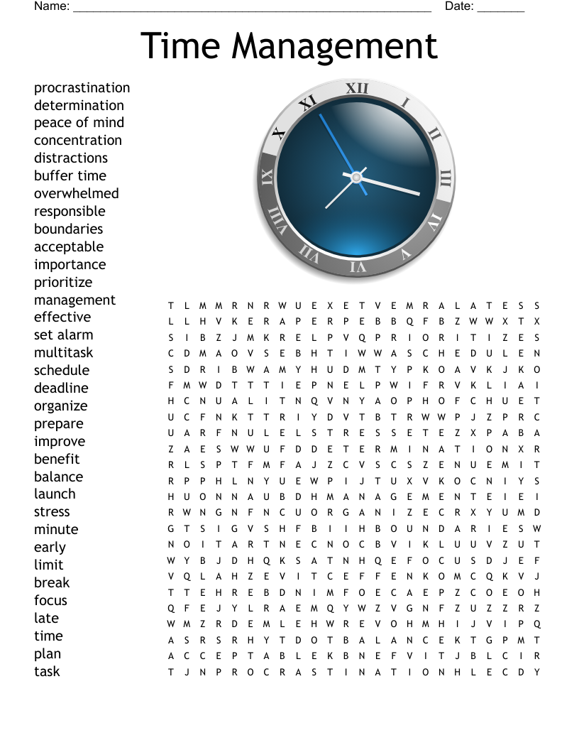 Time Management Word Search