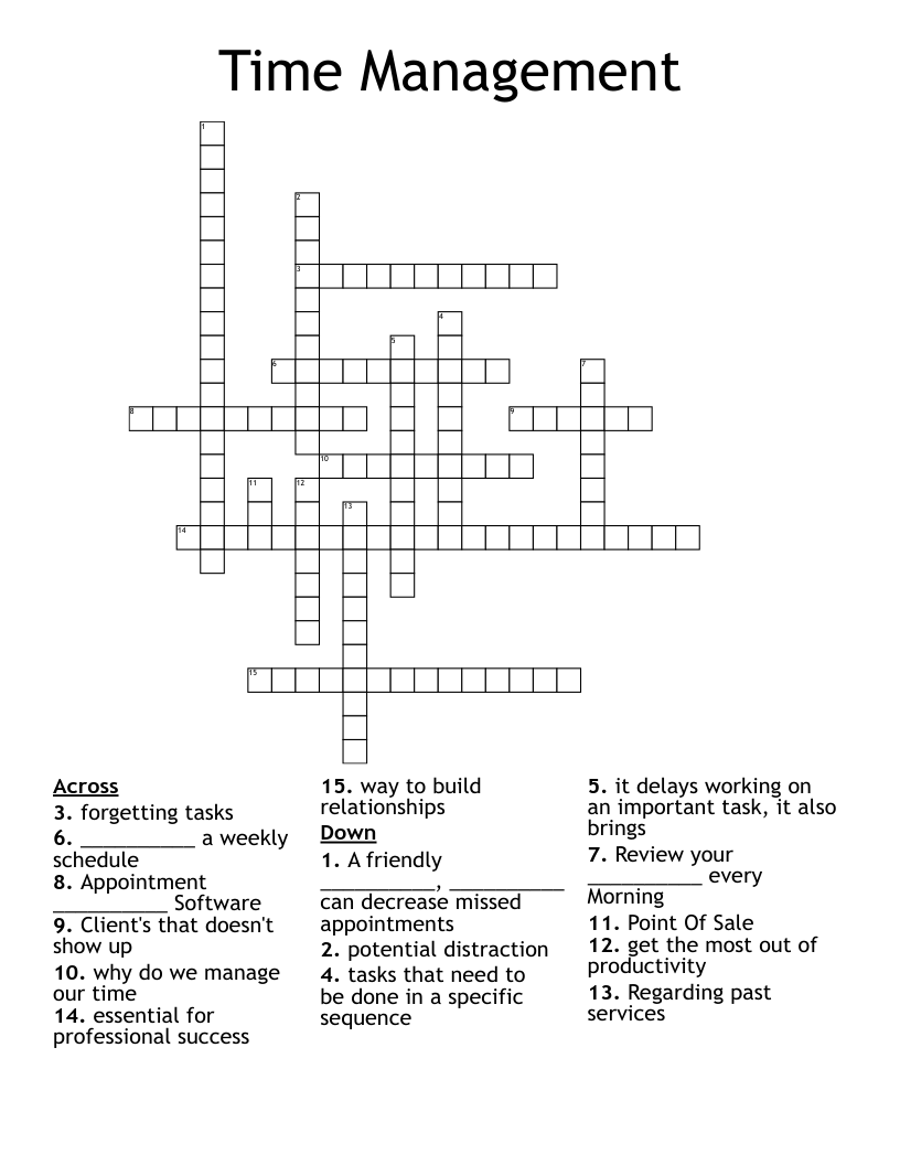Time Management Crossword