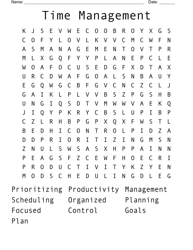 Time Management Word Search