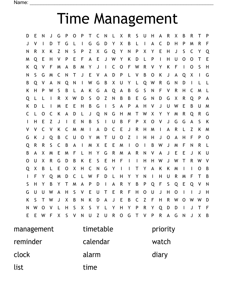 Time Management Word Search
