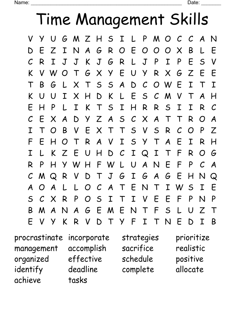 Time Management Skills Word Search