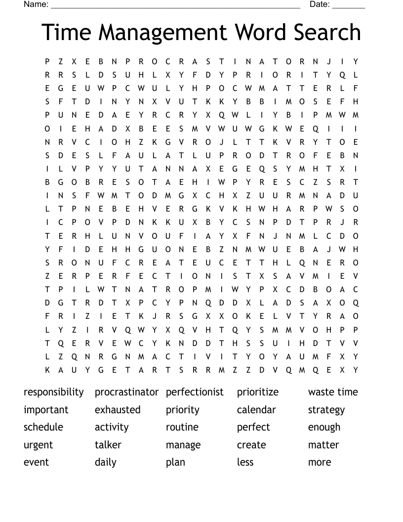 Time Management Word Search