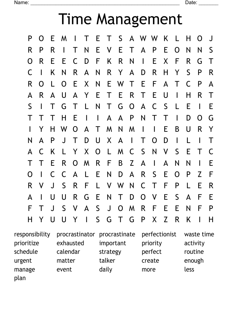 Time Management  Word Search