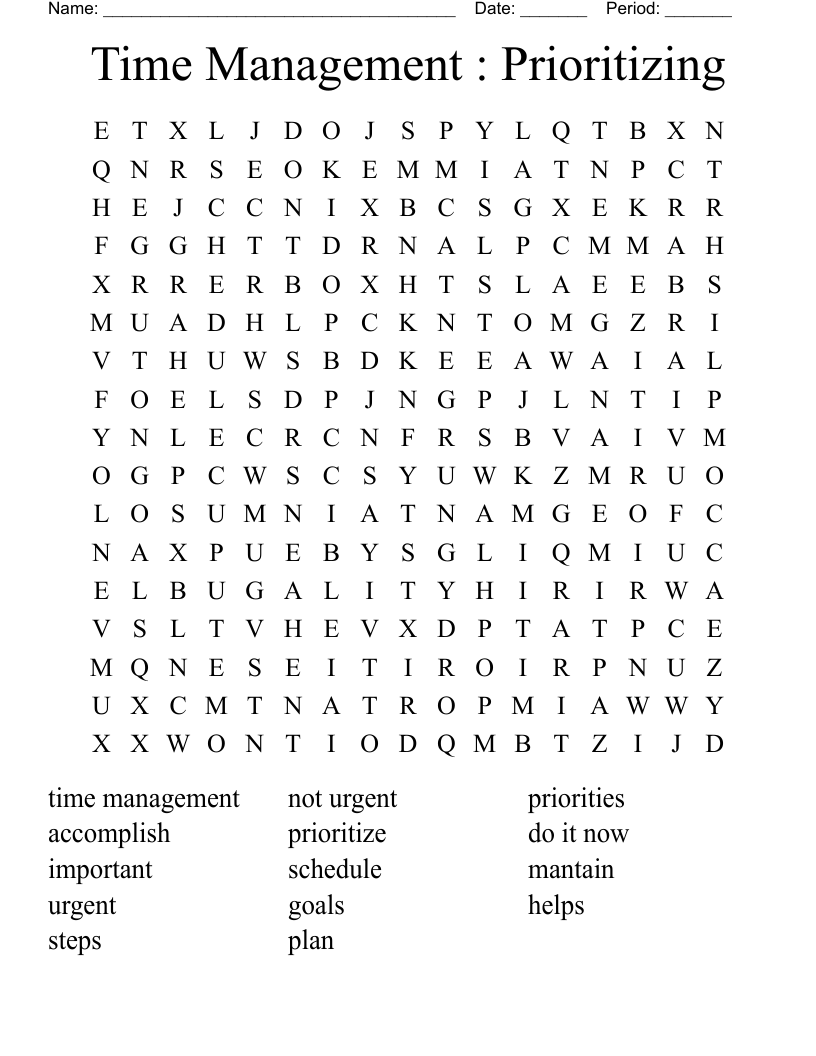Time Management : Prioritizing  Word Search