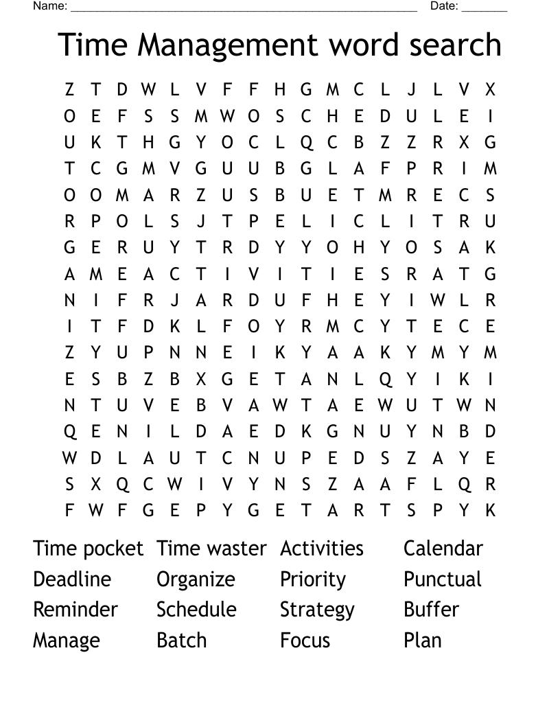 Time Management word search