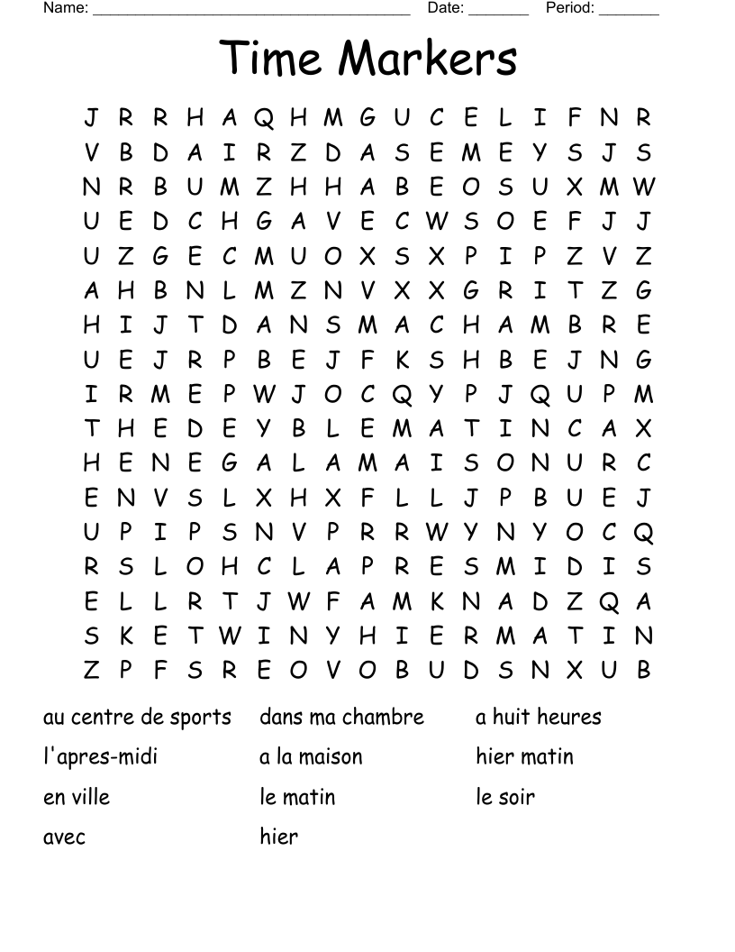 Time Markers  Word Search