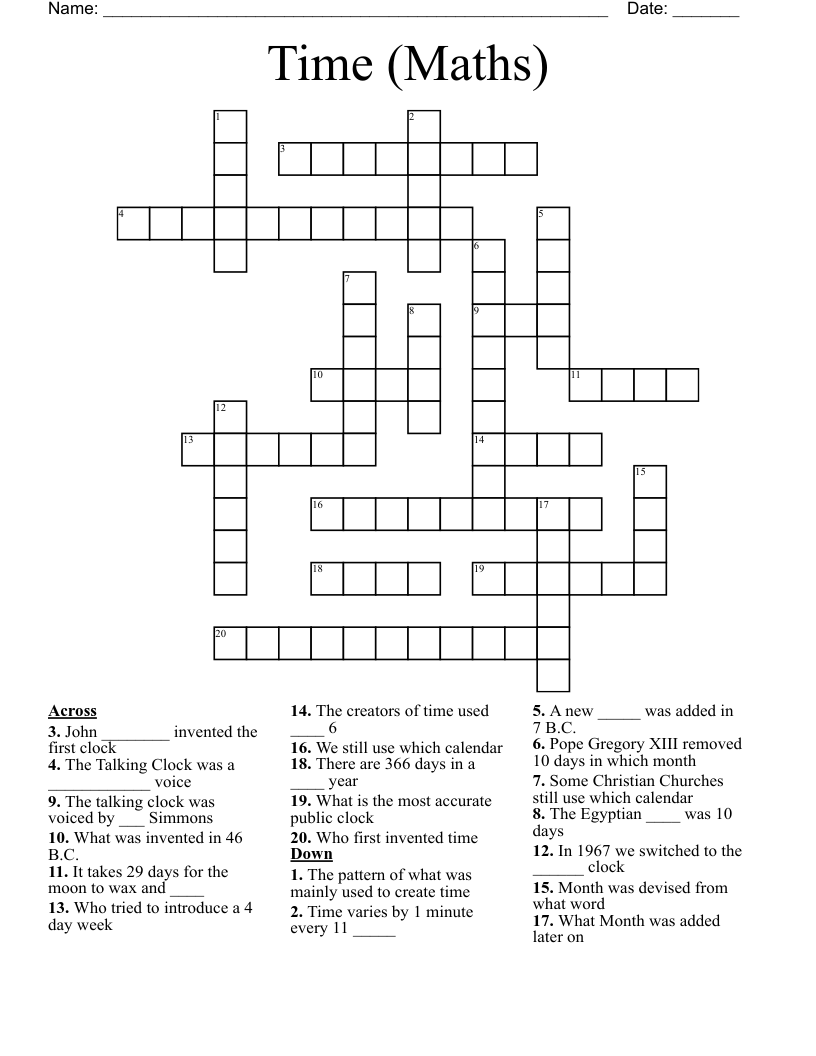 Time (Maths) Crossword