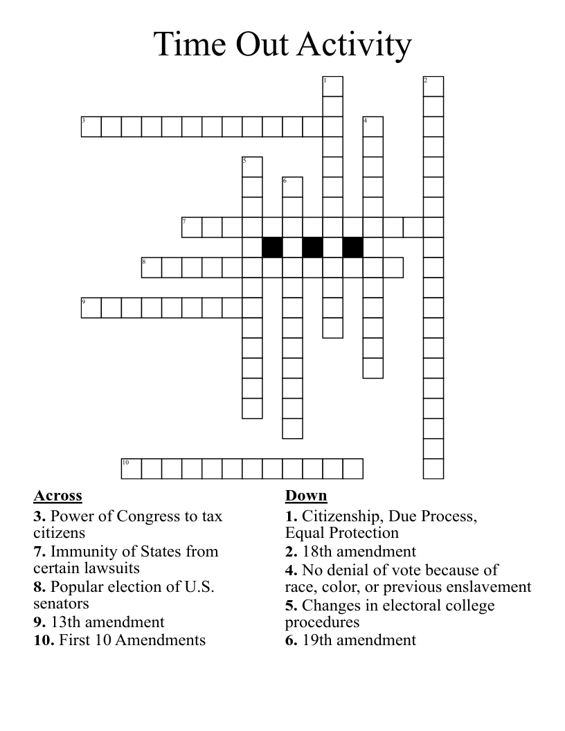 Time Out Activity Crossword