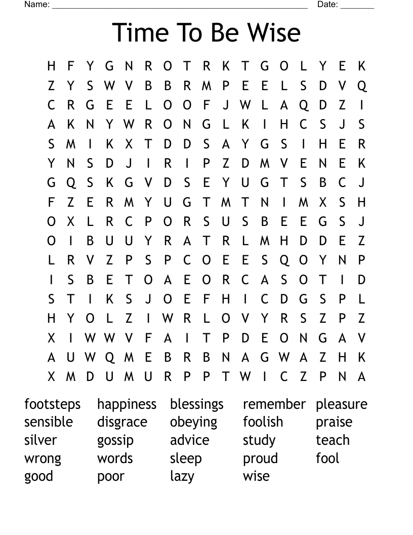 Time To Be Wise Word Search