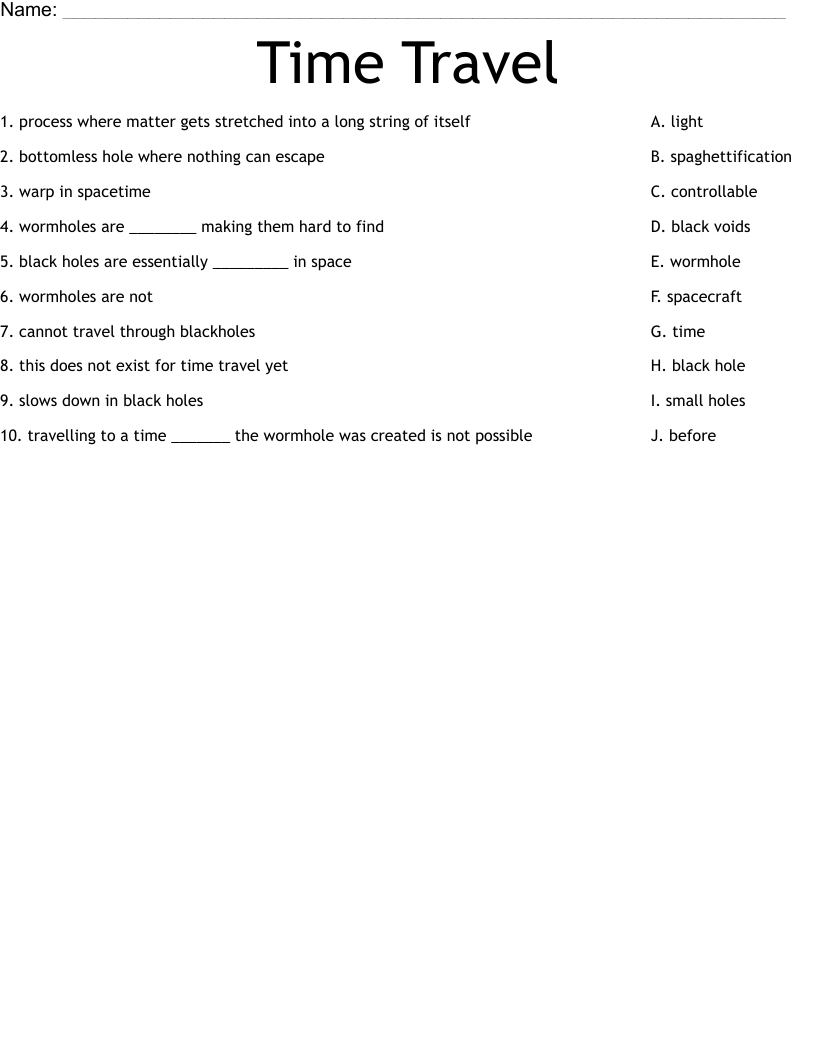 Time Travel Worksheet