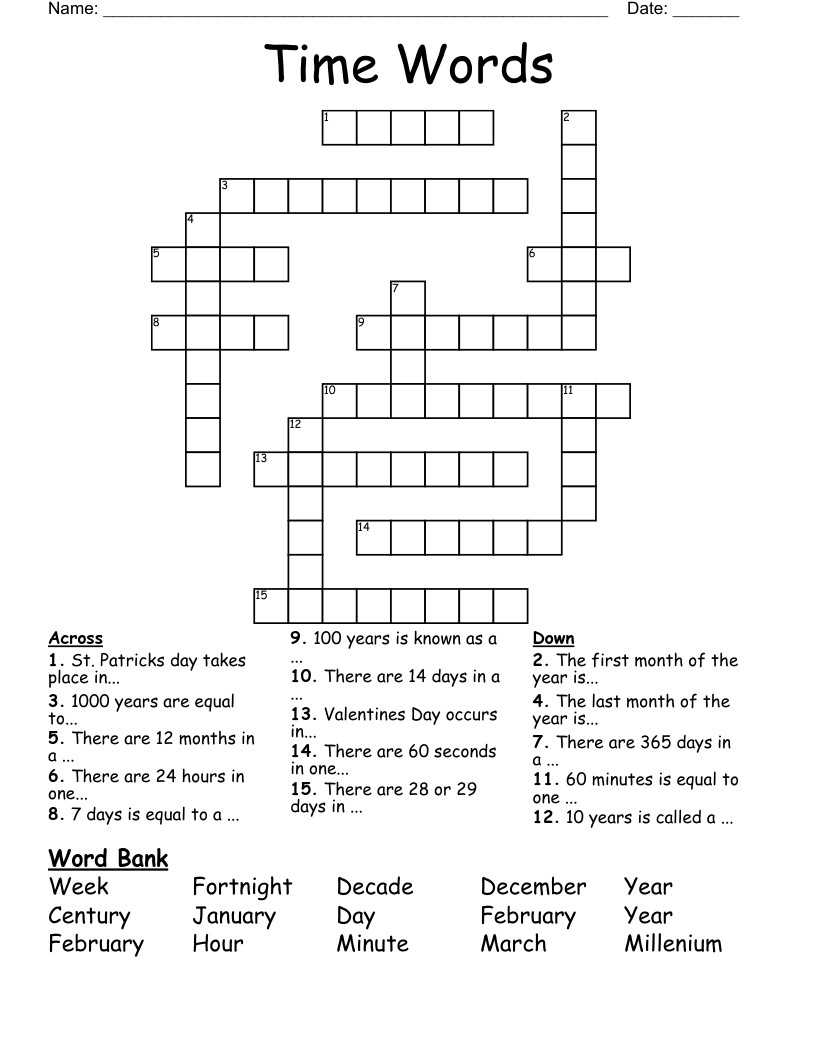 Time Words Crossword