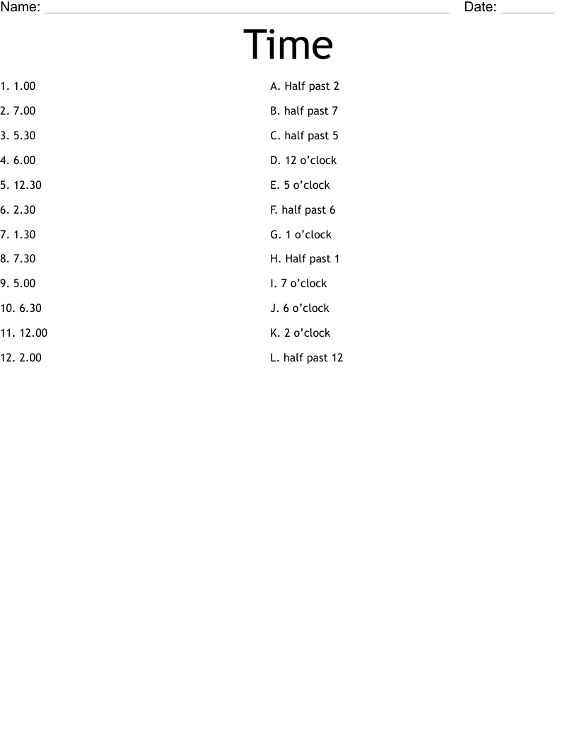 Time  Worksheet
