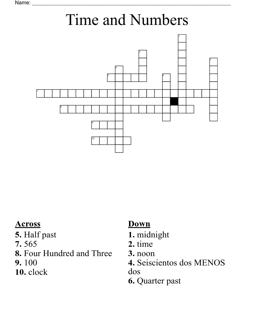 Time and Numbers Crossword