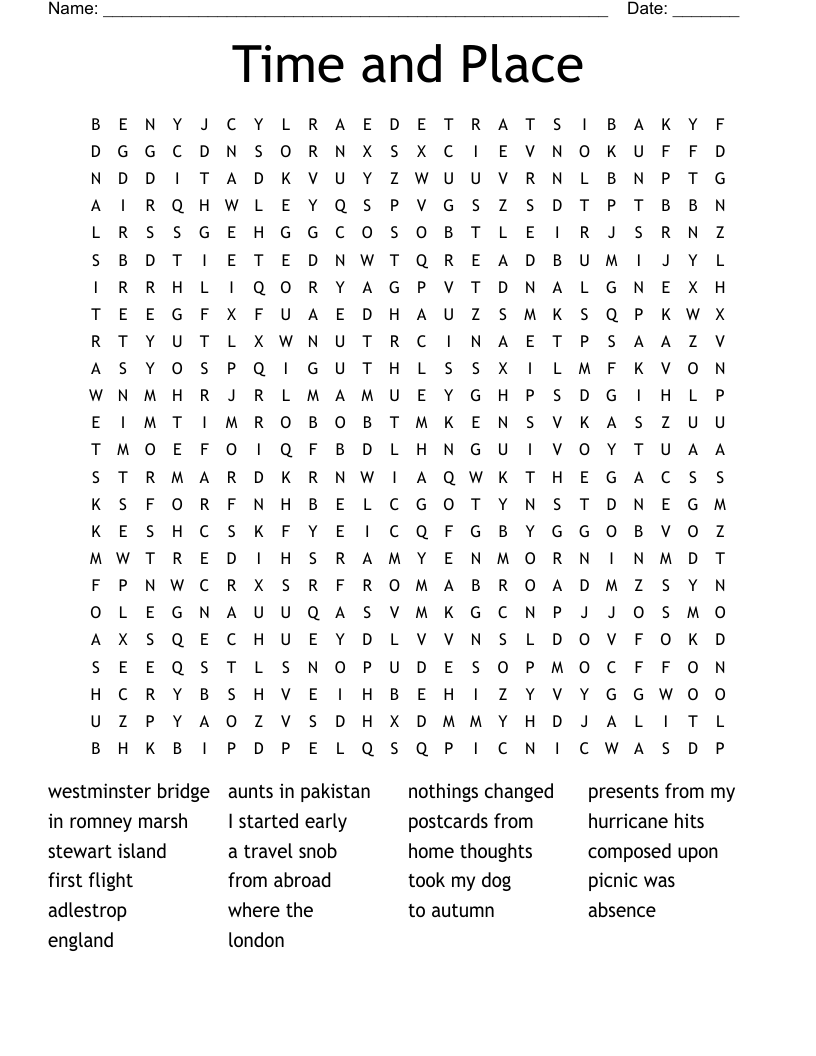 Time and Place Word Search
