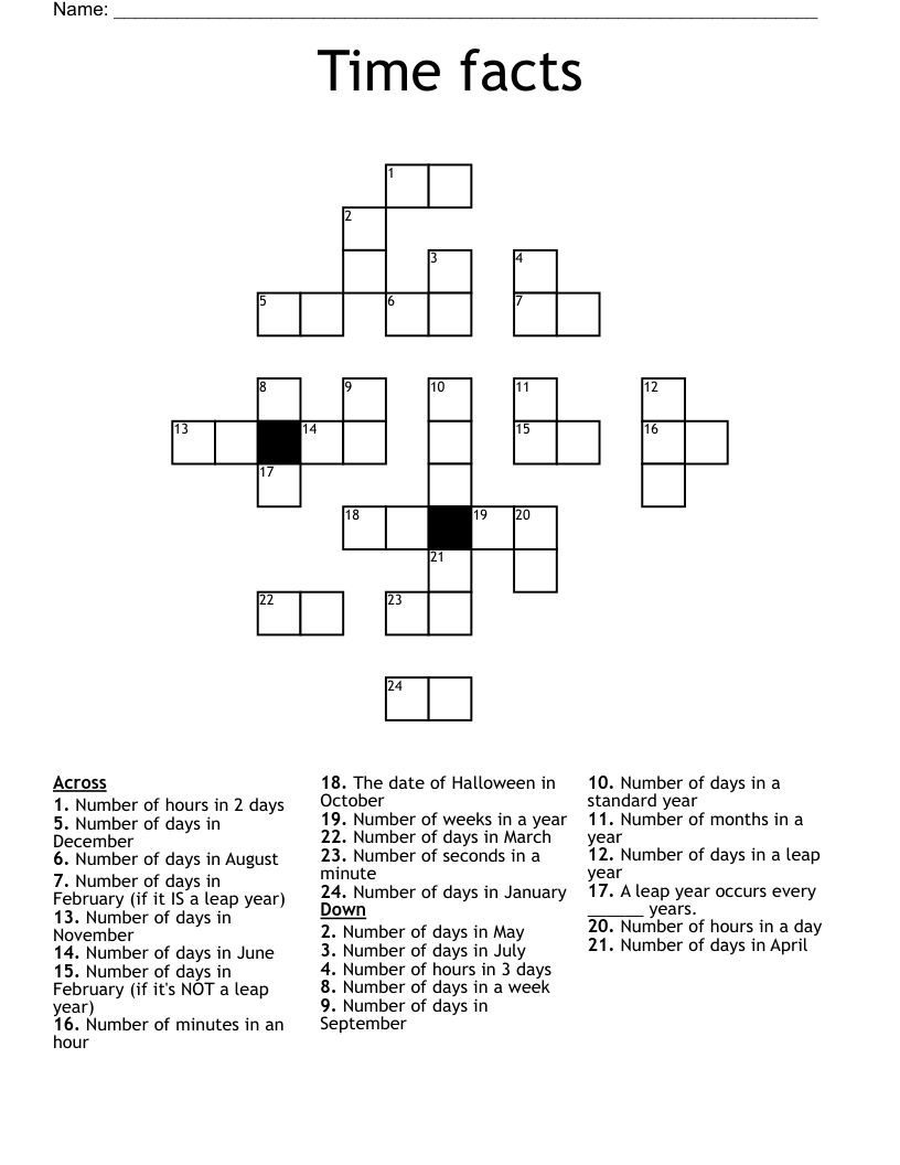 Time facts Crossword