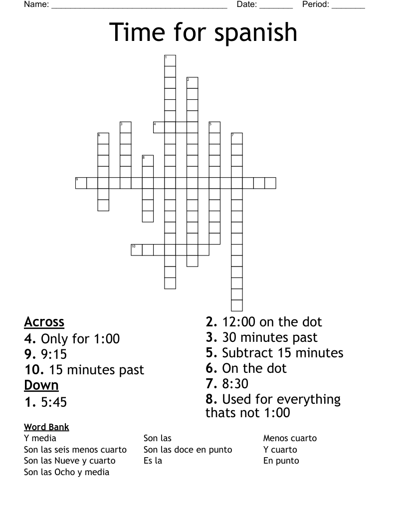 Time for spanish Crossword