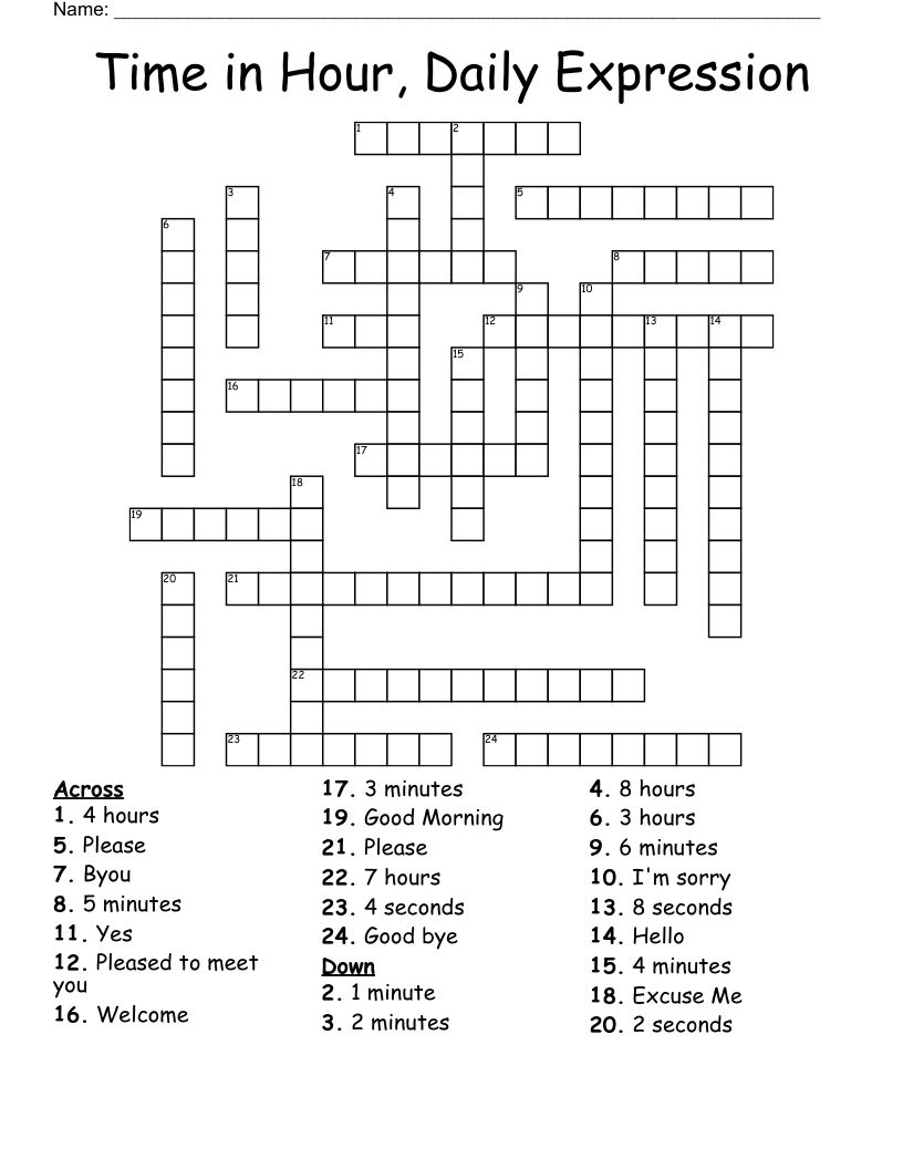 Time in Hour, Daily Expression Crossword