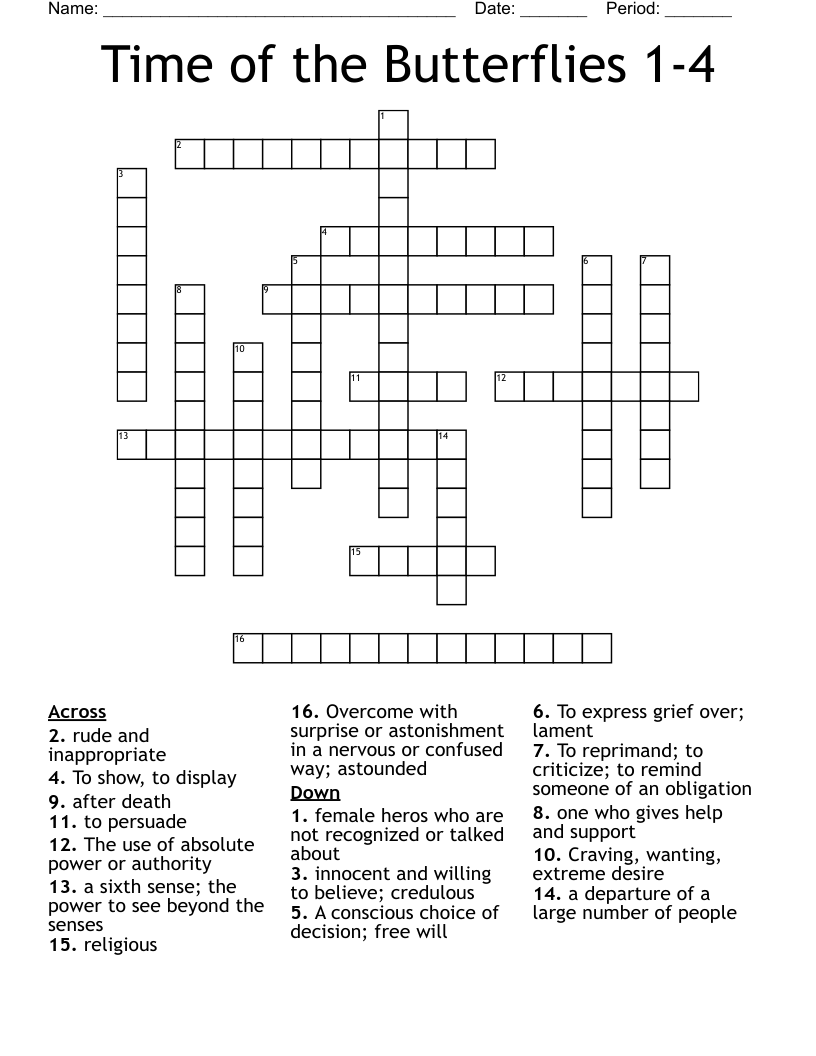 Time of the Butterflies 1-4 Crossword
