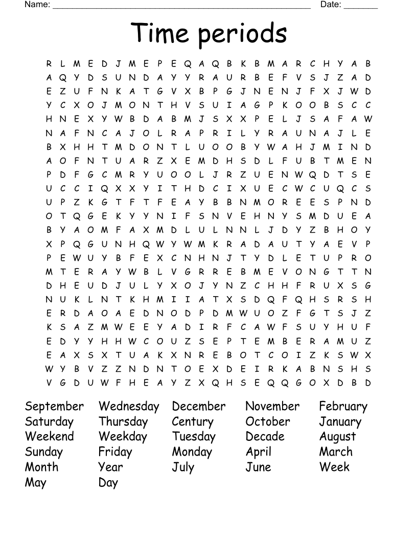 Time periods Word Search