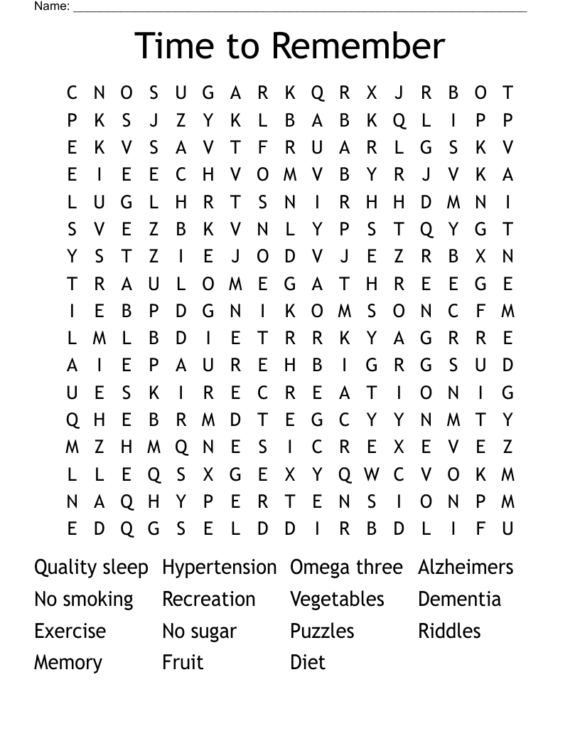 Time to Remember Word Search