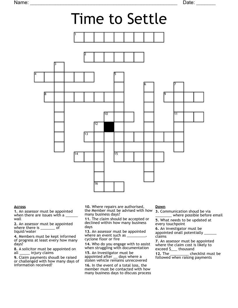 Time to Settle Crossword