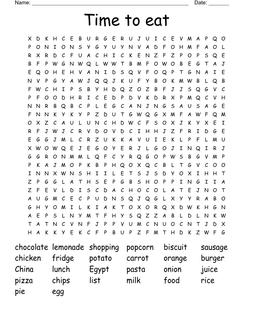 Time to eat  Word Search