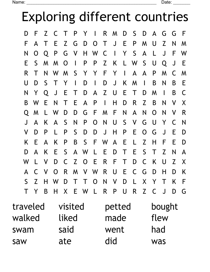 Exploring different countries Word Search