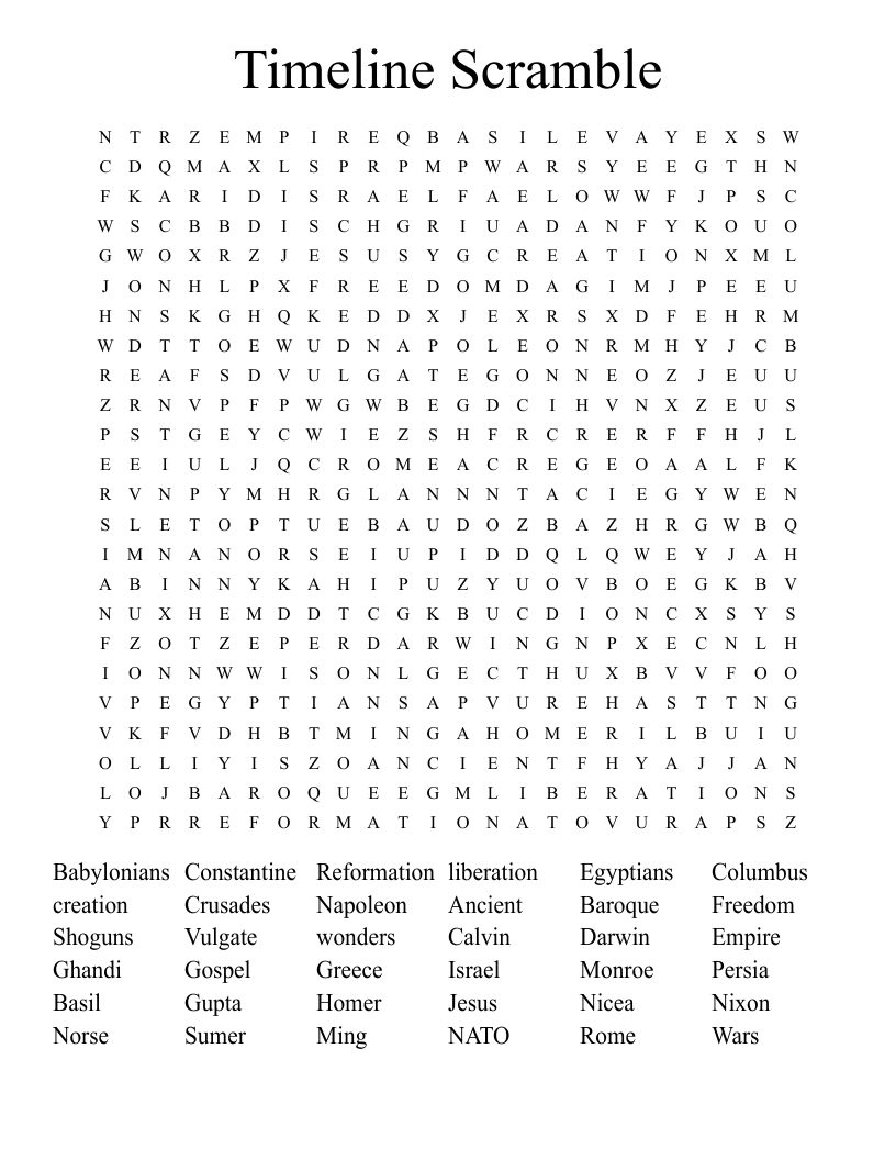 Timeline Scramble Word Search