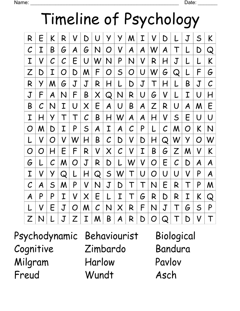 Timeline of Psychology Word Search