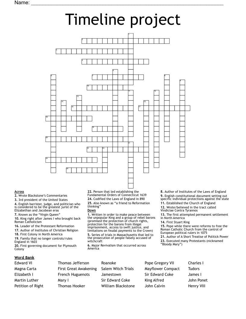 Timeline project Crossword