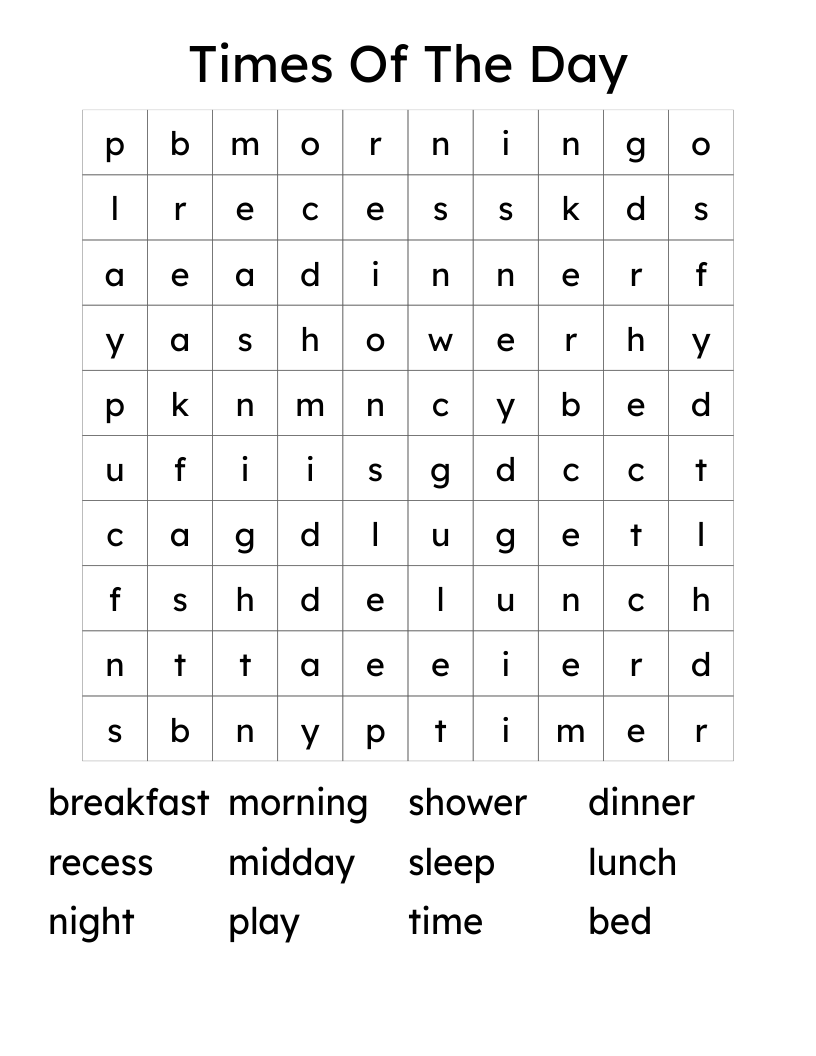 Times Of The Day Word Search