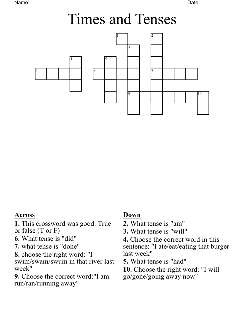 Times and Tenses Crossword
