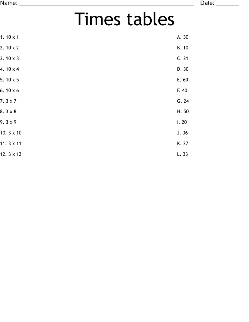 Times tables  Worksheet